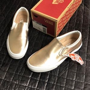 Brand new in box rose gold vans slip ons
